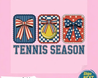 Tennis Season PNG, Cute Coquette Bow Tshirt Design, Retro Preppy Graphic, Sporty Aesthetic Clipart, Nostalgic Varsity Vibe,Ready To Press
