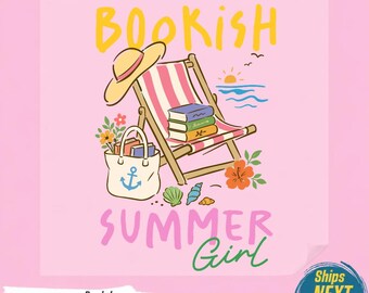 Bookish Summer Girl PNG,Cute Beach Reading Tshirt Design,Wholesome Bookworm Graphic,Cozy Vacation Clipart,Retro Tropical Vibe,Ready To Press