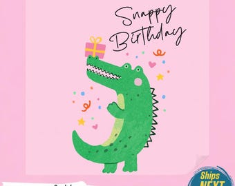Snappy Birthday PNG, Cute Crocodile Birthday Tshirt Design, Wholesome Celebrate Graphic, Cheerful Alligator Pun Clipart,Ready To Press
