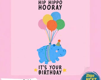 Hip Hippo Hooray PNG, Cute Hippo Birthday Tshirt , Wholesome Celebrate Graphic, Cheerful Hippo Pun Clipart, Retro Kids Party,Ready To Press