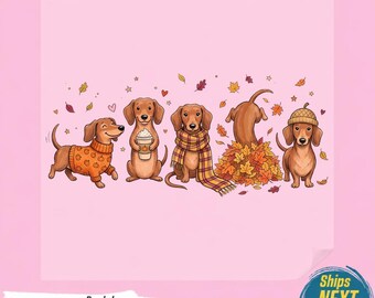 Cozy Dachshund Fall PNG, Cute Autumn Dog Shirt Design, Whimsical Dachshund Pumpkin Spice , Warm Cottagecore Fall Dog Mom PNG,Ready To Press