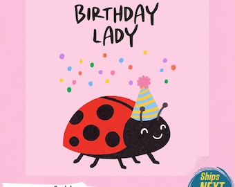 Birthday Lady PNG, Cute Ladybug Birthday , Wholesome Celebrate Graphic, Cheerful Beetle Clipart, Retro Kids Party Print,Ready To Press