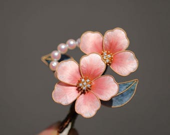 Luxury Blush Pink Silk Velvet Flower Hair Clip, Pearl Floral Hairpin, Vintage Hairpin, Bridal Bridesmaid Hair Accessory, Wedding Hair Pin