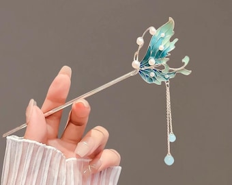 Fermaglio per capelli a coda di pesce sfumato, fermaglio per capelli da sirena in stile fiabesco, forcina a coda di pesce con nappa, accessorio Hanfu fatto a mano, accessorio da sposa.