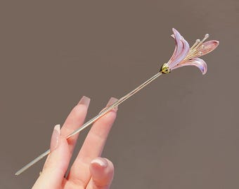 Fermaglio per capelli a forma di tulipano rosa, elegante forcina floreale placcata in oro, accessorio per capelli da sposa, regalo premuroso per anniversario, regalo per la festa della mamma