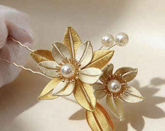 Pearl Flower Hair Fork, Handmade Bridal Wedding Hair Fork, Bridal Hair Fork,Hair Accessory, Thoughtful Gift for Bridesmaids & Hanfu Lovers