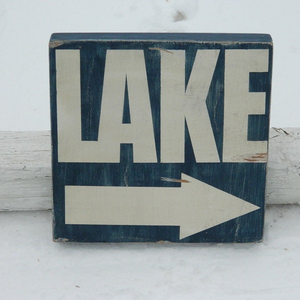 Lake  sign with arrow rustic, vintage style- lake decor cabin, lake home , Fourth of July decor &Father's day