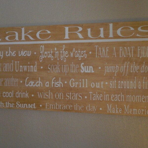 lake rules sign, extra large 36X48 You choose wording and colors, lake house, log cabin, father's day!
