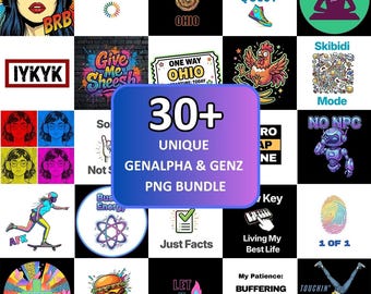 30+ T-Shirts Genalpha design bundle,  GenZ slang, T Shirt Png, Skibidi,  Delulu,  Bussin, Ohio,  Aura,  Instant Download, Teenager memes.