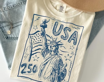 Statua della Libertà PNG, USA 250 Design Vintage America, Clipart patriottica retrò del 4 luglio, Download di file digitale della bandiera americana per sublimazione