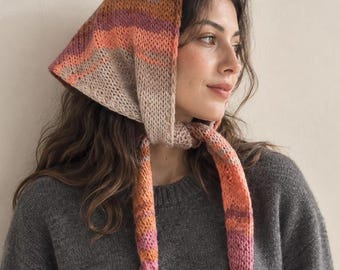Soft Vegan Hair Scarf, Hand Knit Non Wool Triangle Head Wrap