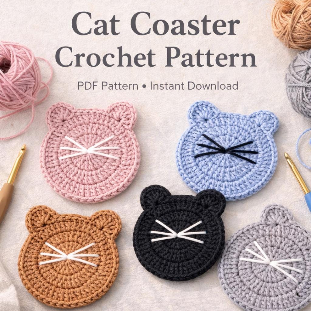 30 Cat Coaster Crochet Patterns for Cat Lovers, Gifts, and Cozy Home Decor 14 Easy Kitty Motif Cat Coaster Crochet Pattern