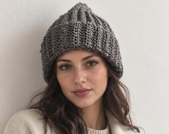 Melange Hand Knit Merino Chunky Beanie, Soft Wool Fisherman Winter Hat