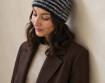 Knit Mohair Soft Beanie, Handmade Merino Wool Fuzzy Winter Hat