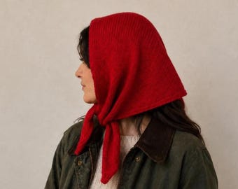 Merino Wool Knit Hair Scarf, Handmade Fisherman Neck Scarf