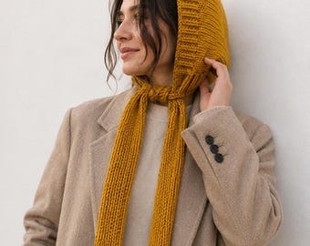 Hand Knit Merino Wool Adult Bonnet, Handmade Unisex Winter Beanie Scarf