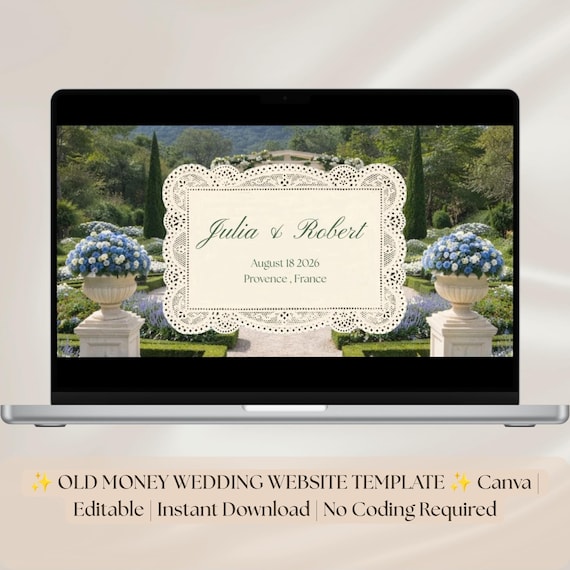 Personalized Monogram Wedding Website Template with RSVP | Editable Canva Website | Wedding Invitation Website
