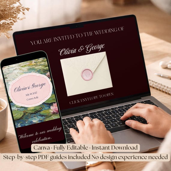 Personalized Monogram Wedding Website Template with RSVP | Editable Canva Website | Wedding Invitation Website