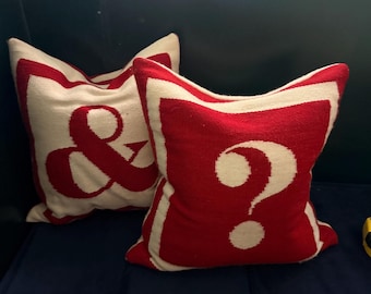 Jonathan Adler Ampersand Question Mark Throw Pillows, Red Cream Wool Set (16 Inch)