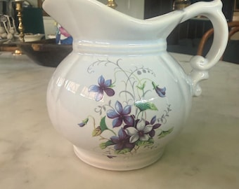 Vintage McCoy Pottery Pitcher Vase: Purple Floral, USA Made, Cottage Farmhouse Decor