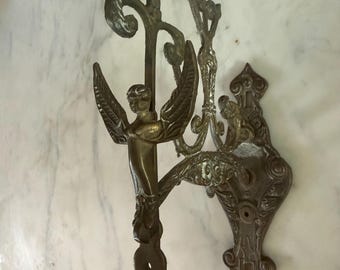 Antique Art Nouveau Winged Fairy Wall Mount Brass Figural Architectural Salvage Decor