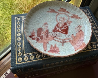 Vintage Andrea by Sadek Chinoiserie Plate | Red Transferware Asian Scene Dish