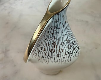 Alka Kunst Bavaria Porcelain Pitcher Vase | Mid Century Gold Gilt Bud Vase