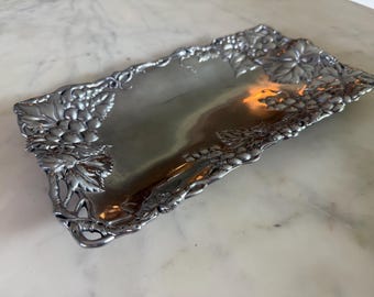 Vintage Arthur Court Grape Vine Aluminum Serving Tray 1996 Rectangular Wine Country Decor