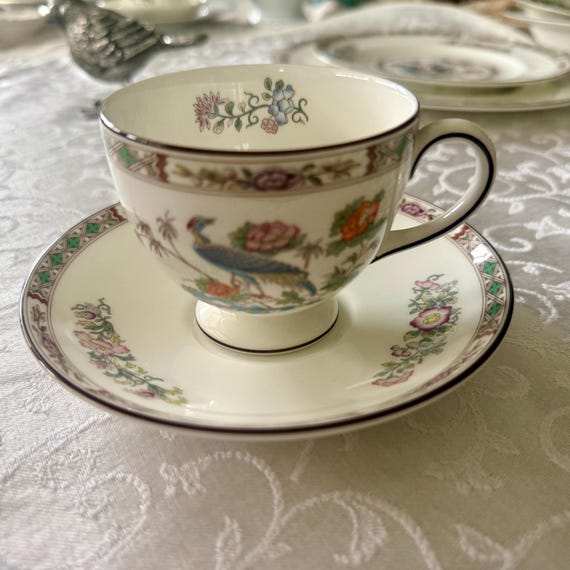 Vintage Wedgwood Kutani Crane Tea Cup Saucer – English Bone China 