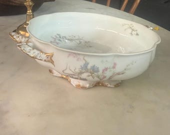 Antique Haviland Limoges Serving Bowl | Wildflower Pattern, Gilt Accents (Handle Incomplete)
