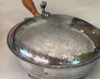 Vintage Sheffield Silver Co. Silverplate Covered Server with Wood Handle and Lion Finial
