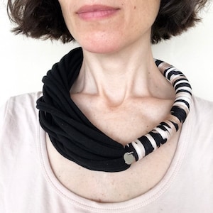 black statement necklace, jersey necklace, fabric statement choker, fabric jewelry, textile jewelry, black layered necklace