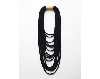 black layered necklace, gold layered necklace, statement fabric necklace - the funky layered necklace - handmade in golden fabric