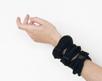 chunky bracelet, black fabric bracelet, statement bracelet, multistrand black bracelet, jersey cotton bangle, black textile jewelry