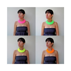 neon statement choker necklace, layered multistrand necklace, chunky tribal choker, neon textile jewelry