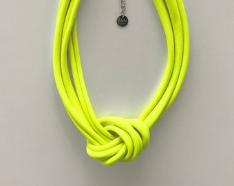 Neon yellow knot necklace, neon rope necklace, unique knotted choker necklace, statement trendy necklace, textile jewelry