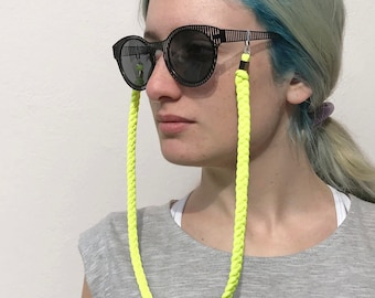 neon sunglasses holder, braided sunglasses strap, neon pink lanyard, neon eyeglasses chain, braided eyeglasses strap, neon statement jewelry