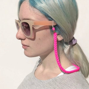 glasses chain, neon sunglasses strap, neon sunglasses chain, eyeglasses chain, eyeglasses strap, textile jewelry, neon statement jewelry