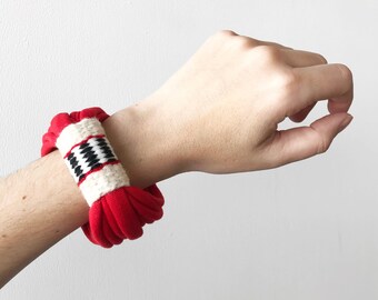 red tribal bracelet, chunky wrap bracelet, gift for him, unique boyfriend gift, peruvian tribal bracelet