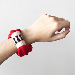 red tribal bracelet, chunky wrap bracelet, gift for him, unique boyfriend gift, peruvian tribal bracelet
