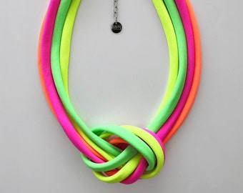 Neon knot necklace, neons rope necklace, unique knotted choker necklace, neons statement trendy necklace, colorful textile jewelry