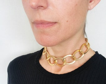 gold curb chain choker necklace , statement jewelry, chunky statement choker, chunky chain necklace, lightweight big necklace, gold necklace