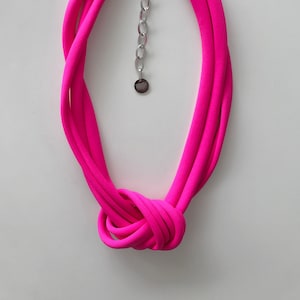 Neon pink knot necklace, chunky necklace, unique knotted choker necklace, statement trendy necklace, textile jewelry