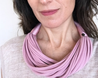 chunky necklace, tribal necklace, pink statement necklace, dusty pink layered fabric necklace, textile jewelry, allergy free, metal free