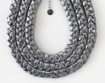 Silver chunky statement fabric necklace jewelry