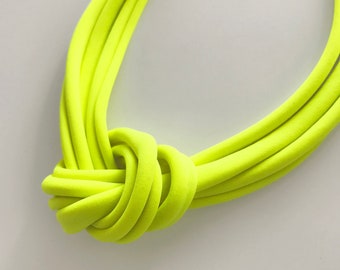 neon yellow knot necklace, trendy necklace, colorful rope necklace, unique knotted necklace, statement neon necklace