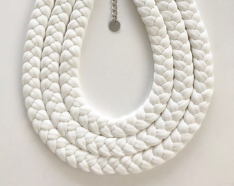 Ivory chunky statement fabric necklace jewelry