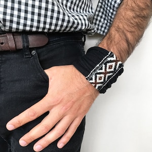 christmas gift for him, boho tribal men bracelet, stocking stuffers for men, black statement bracelet, wrap multistrand bracelet