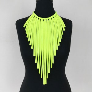 long necklaces, neon fringes necklace, statement necklace, chunky necklace, gift for her, hot pink necklace, layered fabric necklace