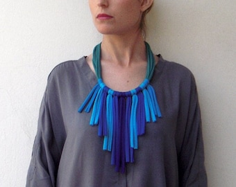 fringe necklace, boho necklace, textile jewelry, statement necklace, fabric choker, tribal necklace, fabric necklaces, jersey necklace